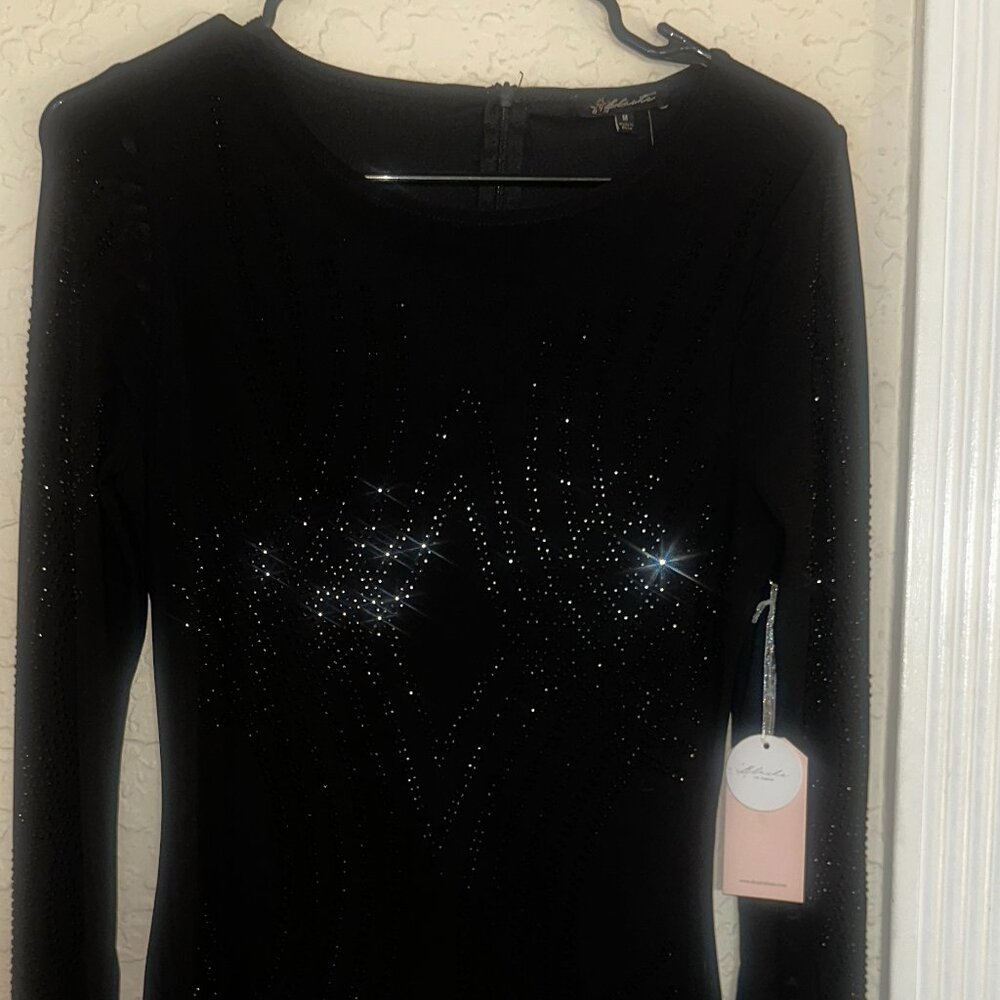 Black Party Bodycon Dress with Patterned Rhinestone